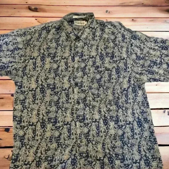 Savini Men’s 100% silk blue and white patterned button-up shirt. Size Medium - Picture 2 of 2